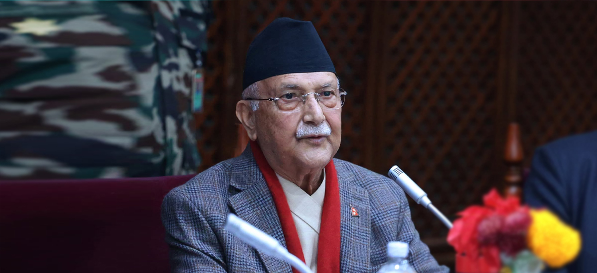 Prime Minister KP Sharma Oli speaking at a diplomatic event in Kathmandu