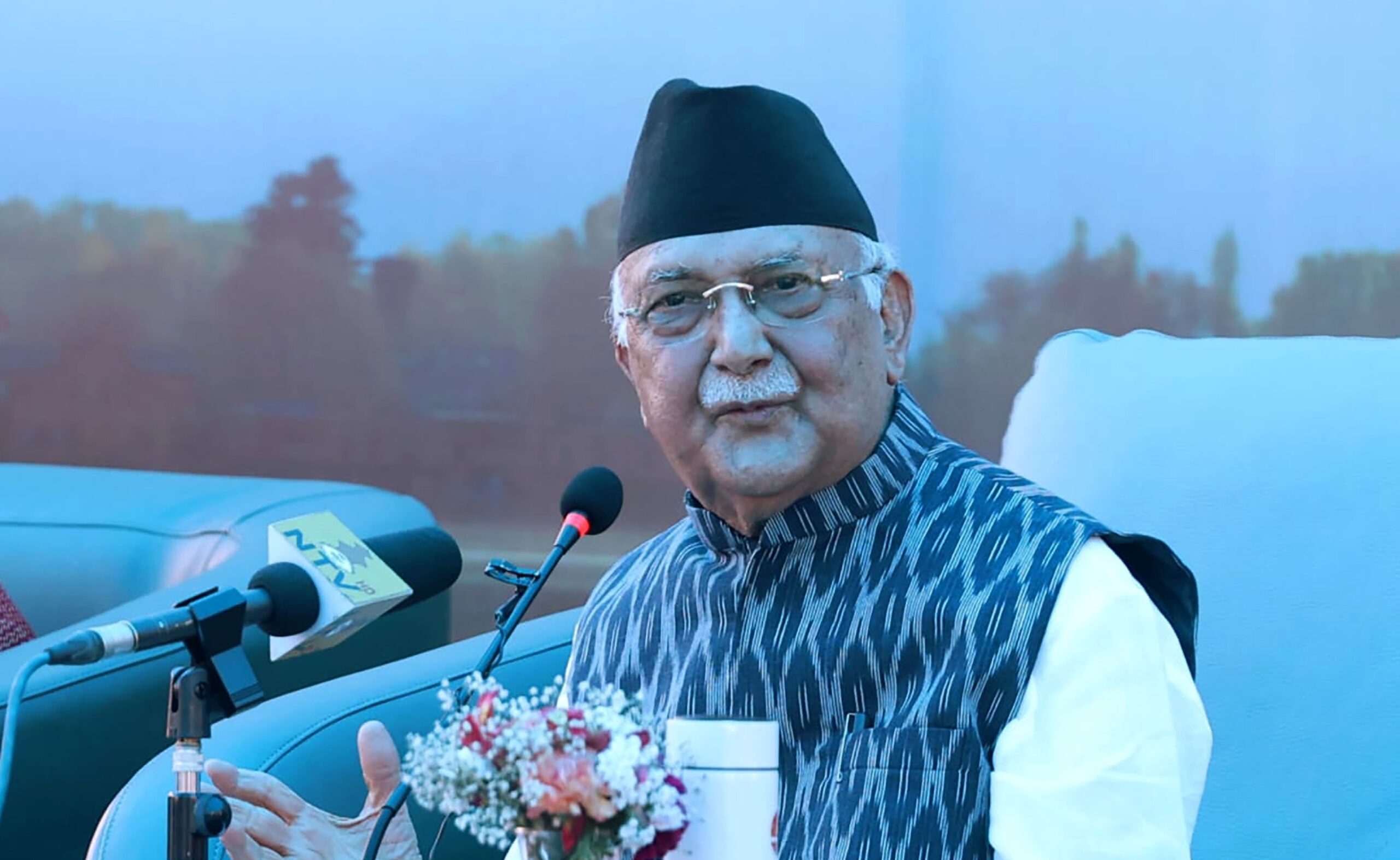 Prime Minister KP Sharma Oli addressing the audience at the 11th International Day of Yoga event in Lalitpur, Nepal