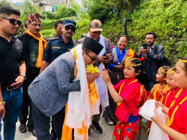 Bagmati Province Minister Prabhat Lama welcomed during his visit to Rasuwa to discuss budget priorities