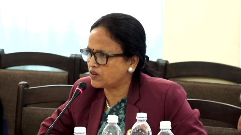 CPN (Maoist Centre) lawmaker Rekha Sharma speaking at the Education, Health and Information Technology Committee meeting in Singha Durbar, Kathmandu.
