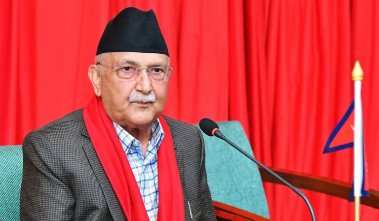 Prime Minister KP Sharma Oli addressing the International Youth Information Technology Conference 2025 virtually from Kathmandu.