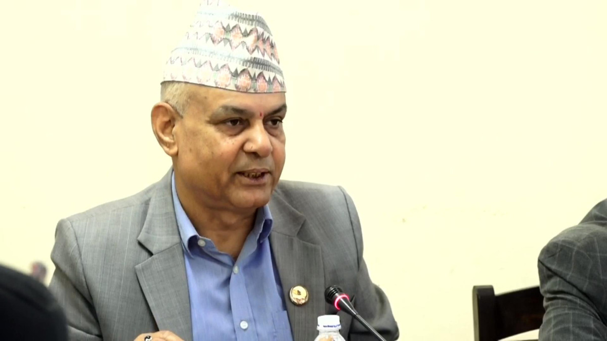 Shyamkumar Ghimire speaking at the Education, Health and Information Technology Committee meeting in Singha Durbar, Kathmandu.