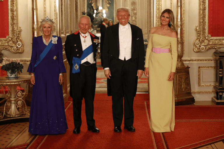 President Donald Trump with King Charles at Windsor Castle during the UK state visit and royal banquet.