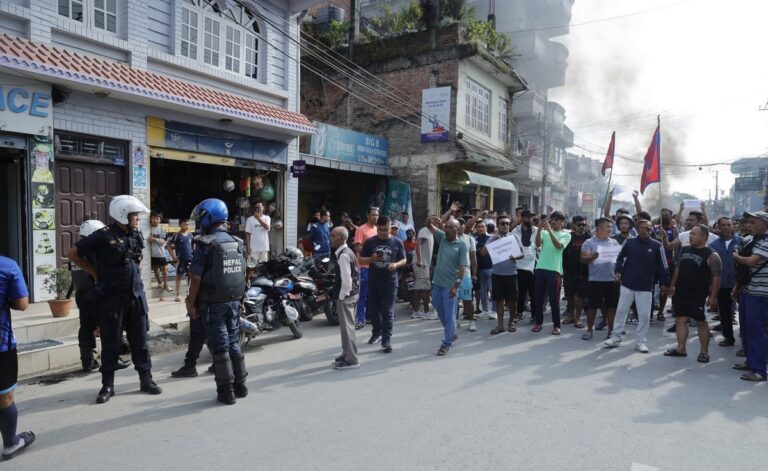 Police detain protesters accused of arson and violence during the Gen-Z protest in Kathmandu on September 9.