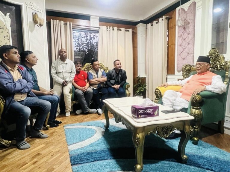 CPN-UML Chairman KP Sharma Oli speaking during a meeting with Press Chautari Nepal representatives in Kathmandu.