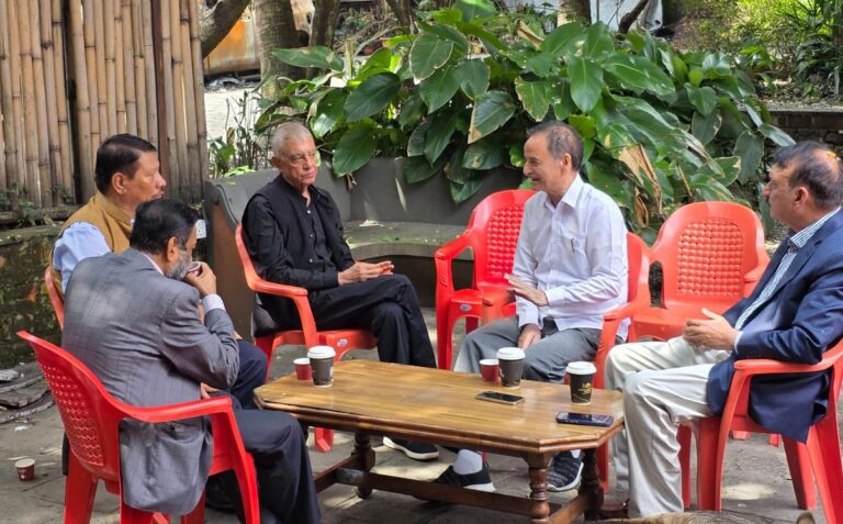 Senior Nepali Congress leaders meet at Prakash Man Singh’s residence in Kathmandu to discuss political developments.