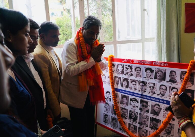 Prabhu Sah, Chairperson of the Janata Party, addressing the central committee meeting in Kathmandu.