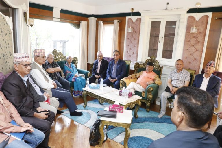 CPN-UML Chair KP Sharma Oli addressing supporters in Bhaktapur during discussions on restoring the dissolved parliament.