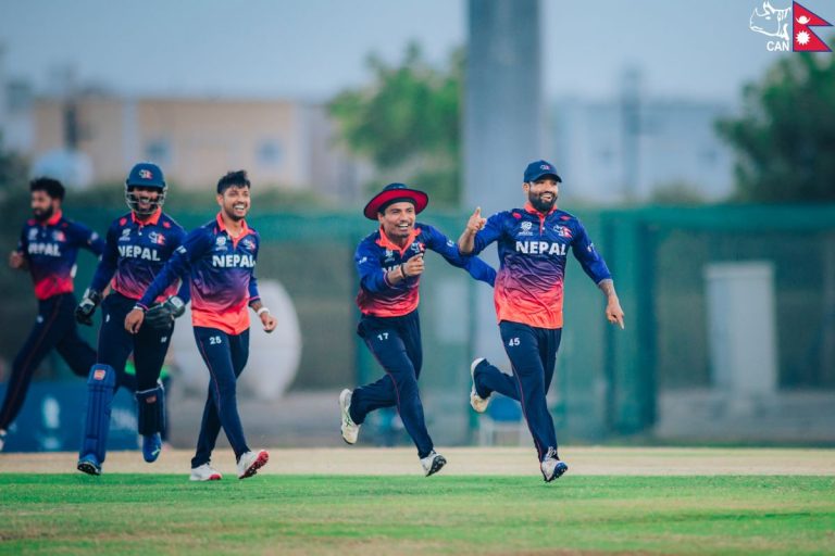 Nepal cricket players during practice ahead of the ICC T20 World Cup Qualifier match against Qatar in Oman.