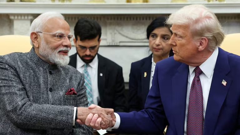 Former U.S. President Donald Trump speaks at the White House as he claims Indian Prime Minister Narendra Modi has assured him India will stop buying Russian oil.
