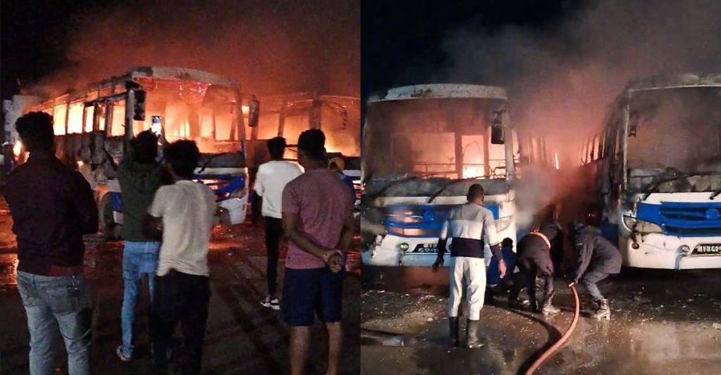 पार्किङमै दुवै बस जलेर नष्ट: वीरगन्जमा मध्यरातको आगलागी घटना