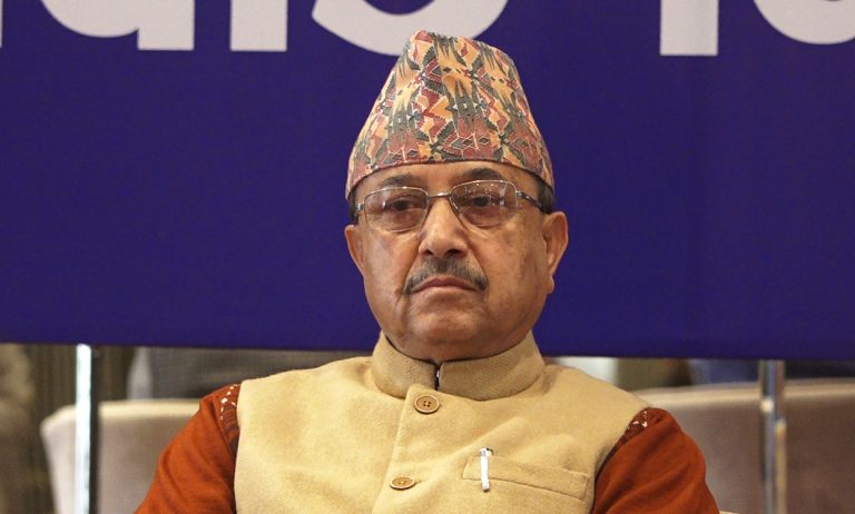 Acting Nepali Congress President Purna Bahadur Khadka chairs a meeting of party office bearers in Dhobighat, Lalitpur, to discuss the General Convention schedule.