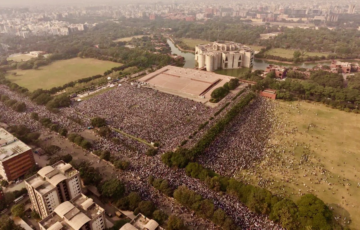 Crowds attend the funeral of Bangladeshi student leader Sharif Osman Hadi at the parliament complex in Dhaka