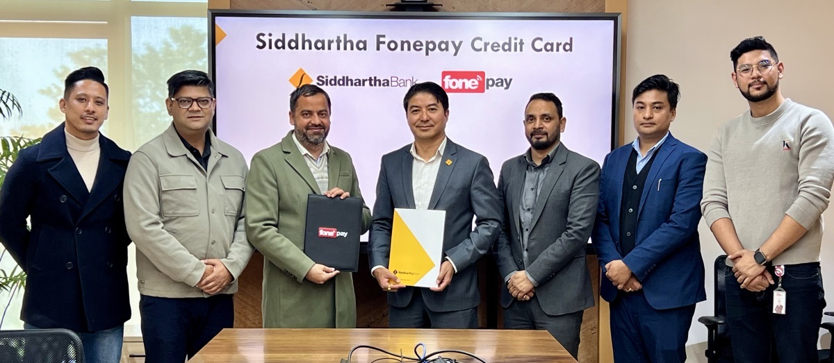 Siddhartha Bank unveils fully virtual Siddhartha PhonePe Credit Card during an event at the Nepal Premier League venue.