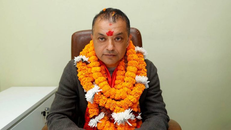 Gagan Thapa speaks at the Nepali Congress central office in Sanepa after formally assuming office as party president.