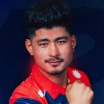 Nepali cricketer Lokesh Bam batting during a domestic cricket match in Nepal