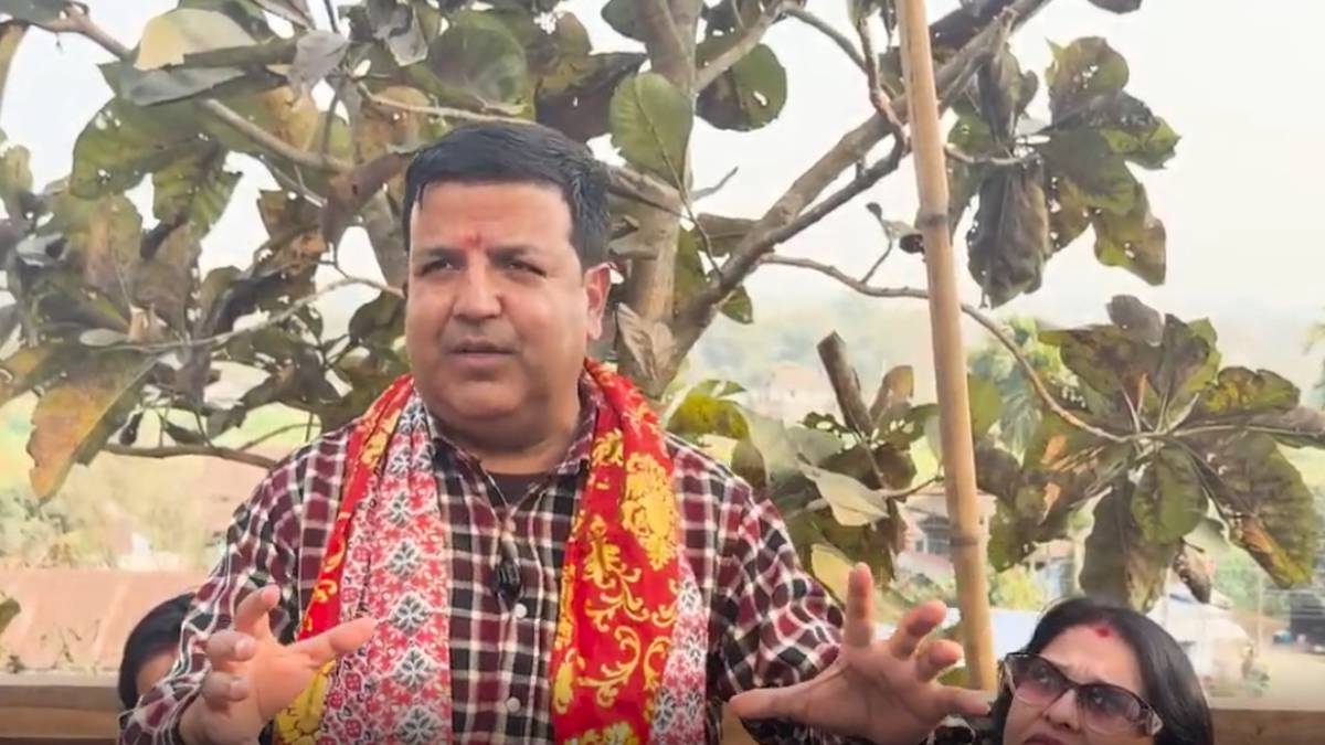 Sunil Sharma addresses voters during an election campaign event in Morang Constituency No. 3.