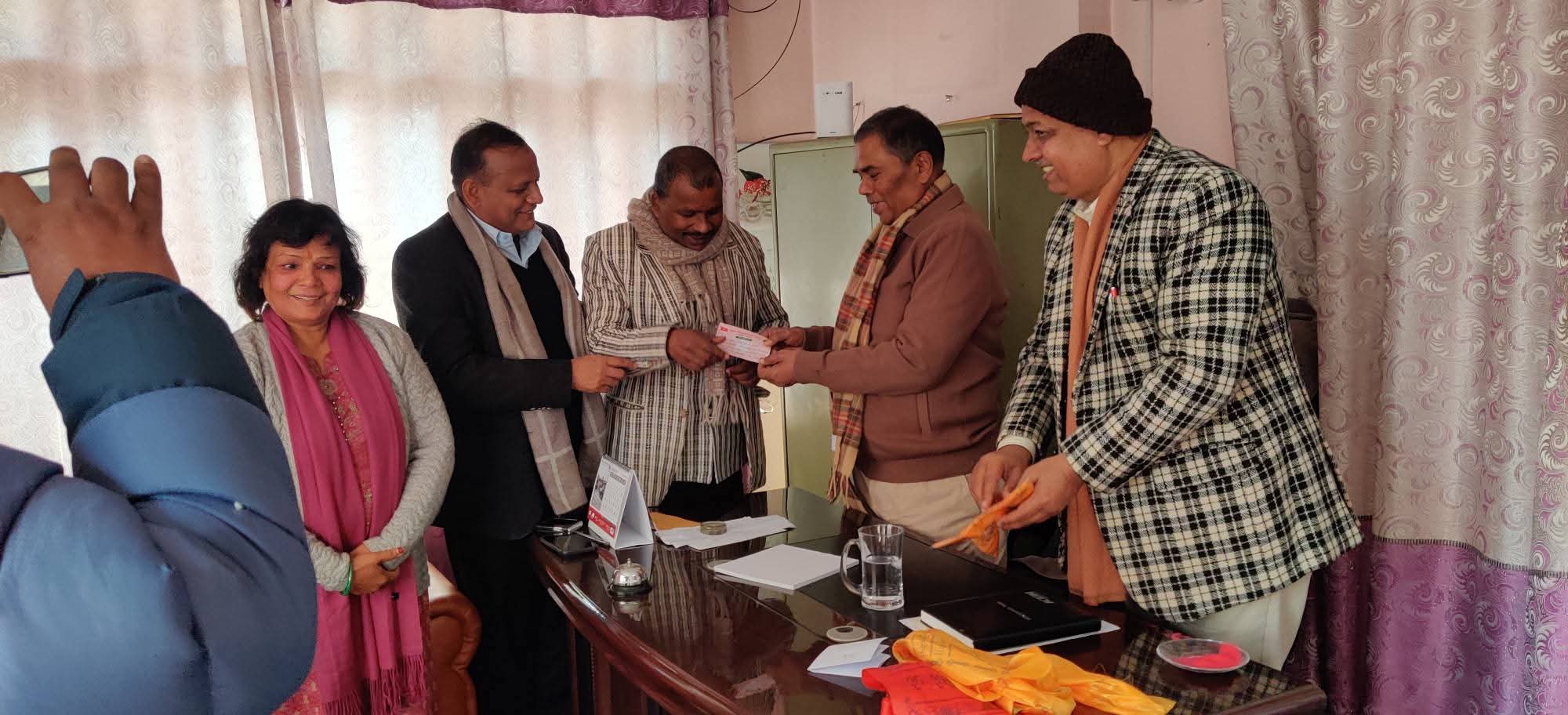 Former Irrigation Minister Umesh Yadav joins the Janata Samajwadi Party Nepal during a party program in Kathmandu.