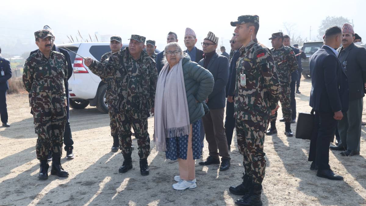Prime Minister Sushila Karki inspecting the Kathmandu–Tarai Madhesh Fast Track project in Khokana, Lalitpur