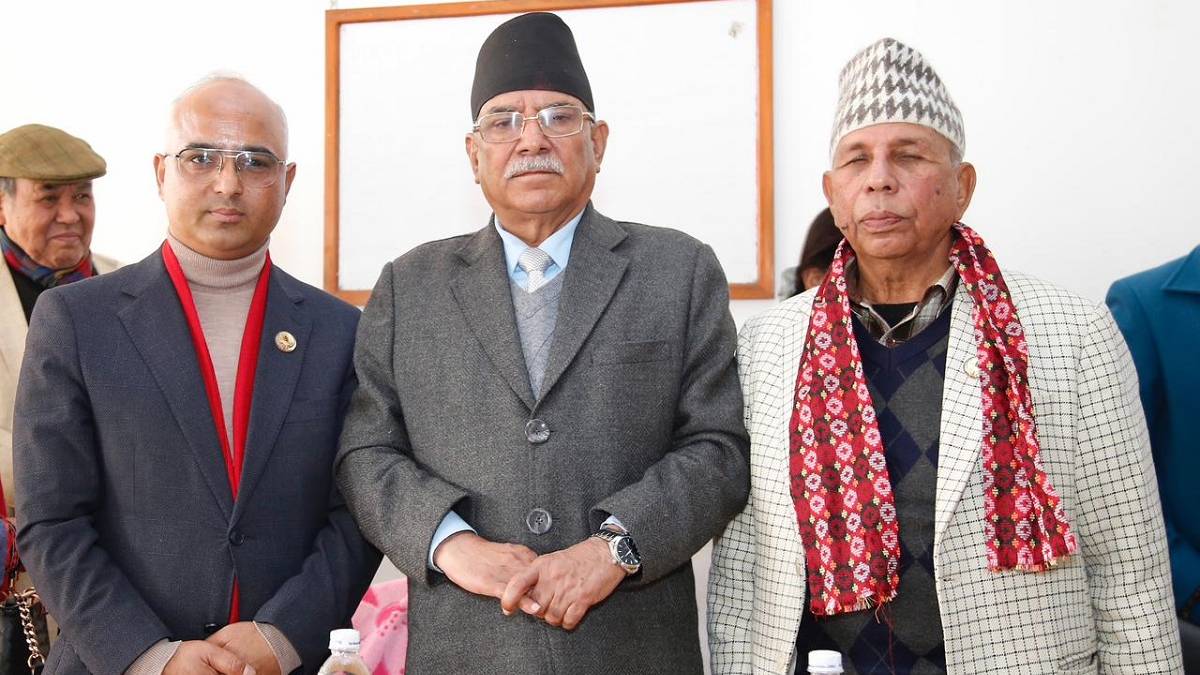 Nepal Communist Party coordinator Pushpa Kamal Dahal Prachanda speaking at a National Assembly parliamentary party meeting at Singha Durbar.