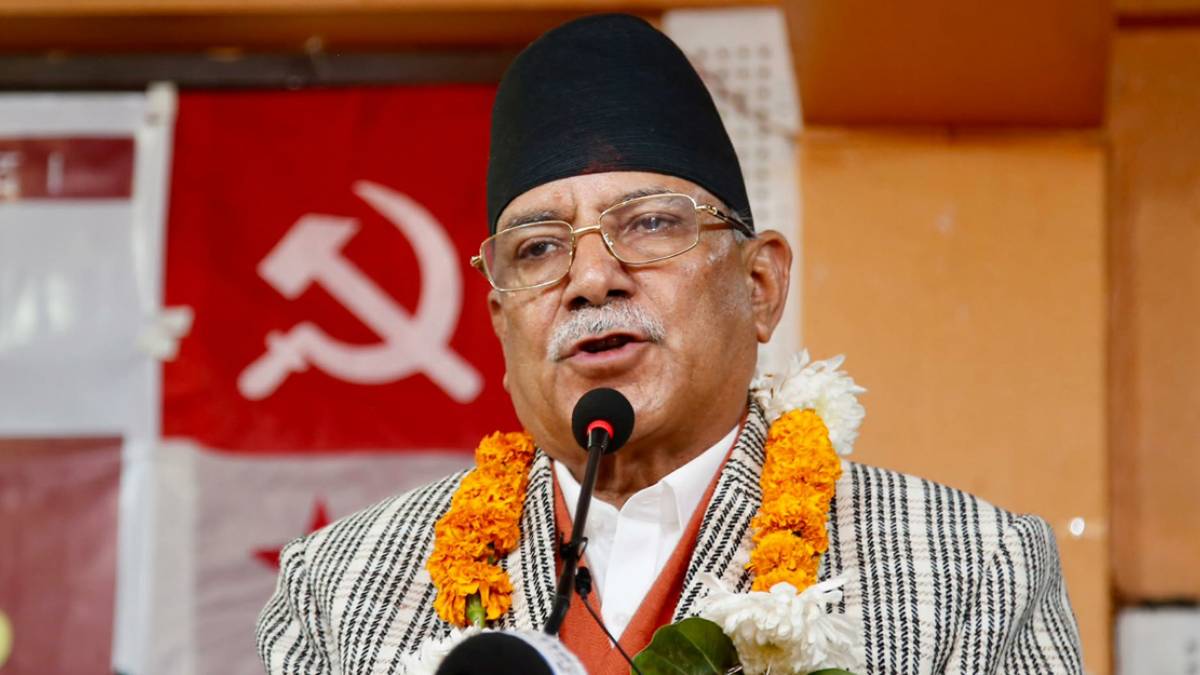 Nepal Communist Party coordinator Pushpa Kamal Dahal ‘Prachanda’ addresses party cadres from Rukum East during a gathering and training program in Kathmandu.