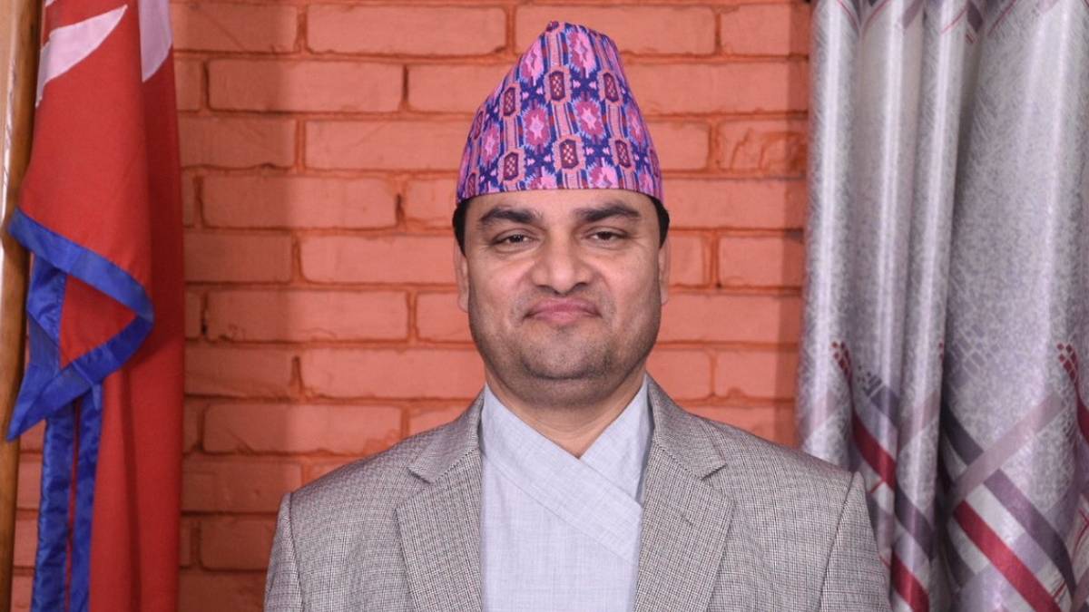 Pradip Paudel, General Secretary of the Nepali Congress, arrives to file his candidacy from Kathmandu Constituency No. 5 for the House of Representatives election.