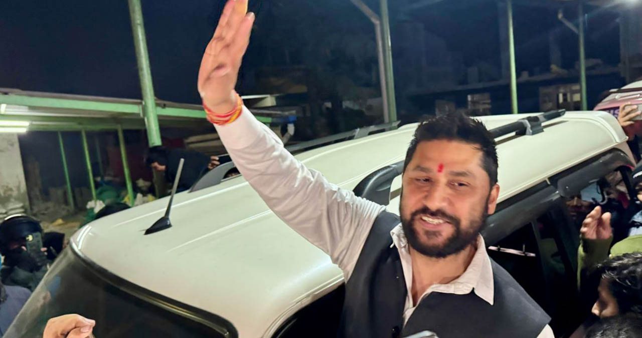 Rabi Lamichhane waving to supporters during a public appearance amid legal case discussion in Nepal