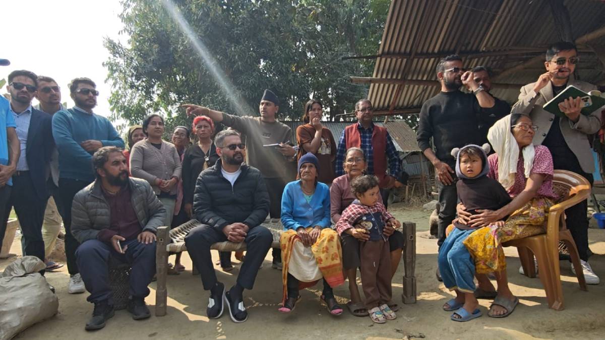 Balen Shah speaking with local residents in Kamal Rural Municipality, Jhapa