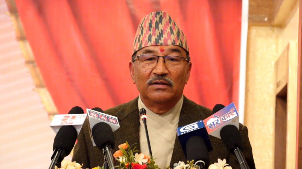 Kamal Thapa speaking at a public program in Kathmandu discussing leftist ideology in Nepal’s politics