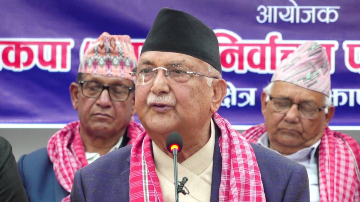 KP Sharma Oli addressing an election rally in Jhapa, Nepal, during the CPN-UML campaign event.