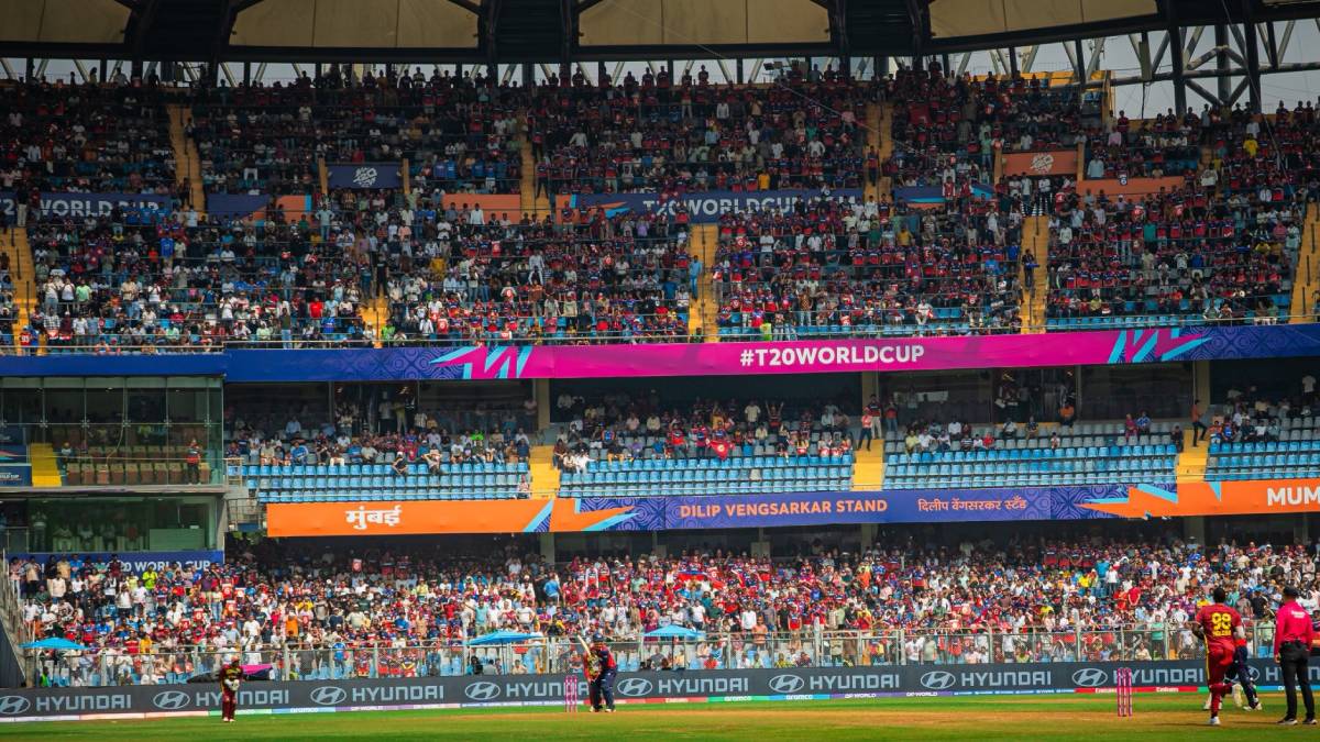 Nepal and Scotland players during ICC T20 World Cup 2026 Group C match at Wankhede Stadium in Mumbai.