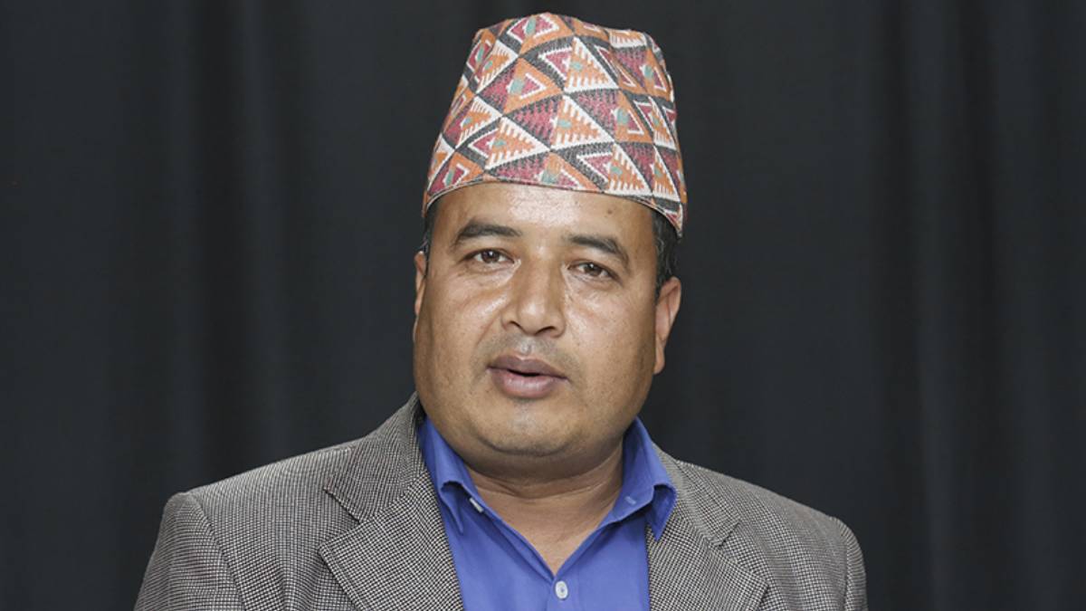 CPN-UML Secretary Mahesh Basnet speaking at an interaction program organized by Press Chautari Nepal