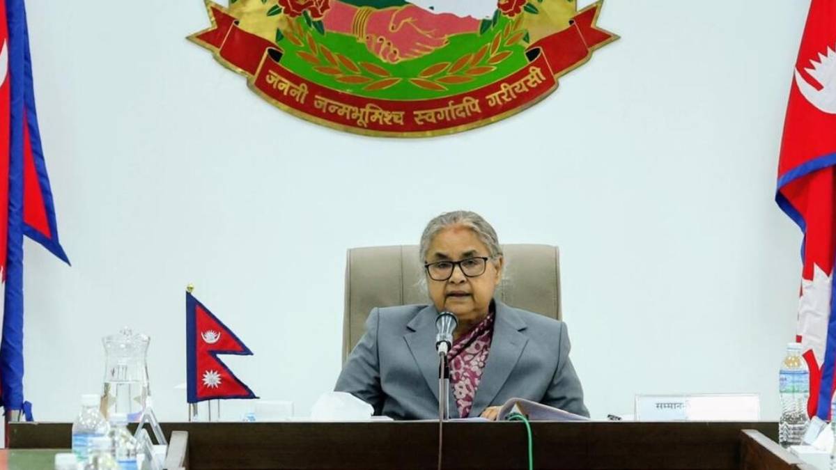 Prime Minister Sushila Karki speaking at an election security coordination meeting at Army Headquarters