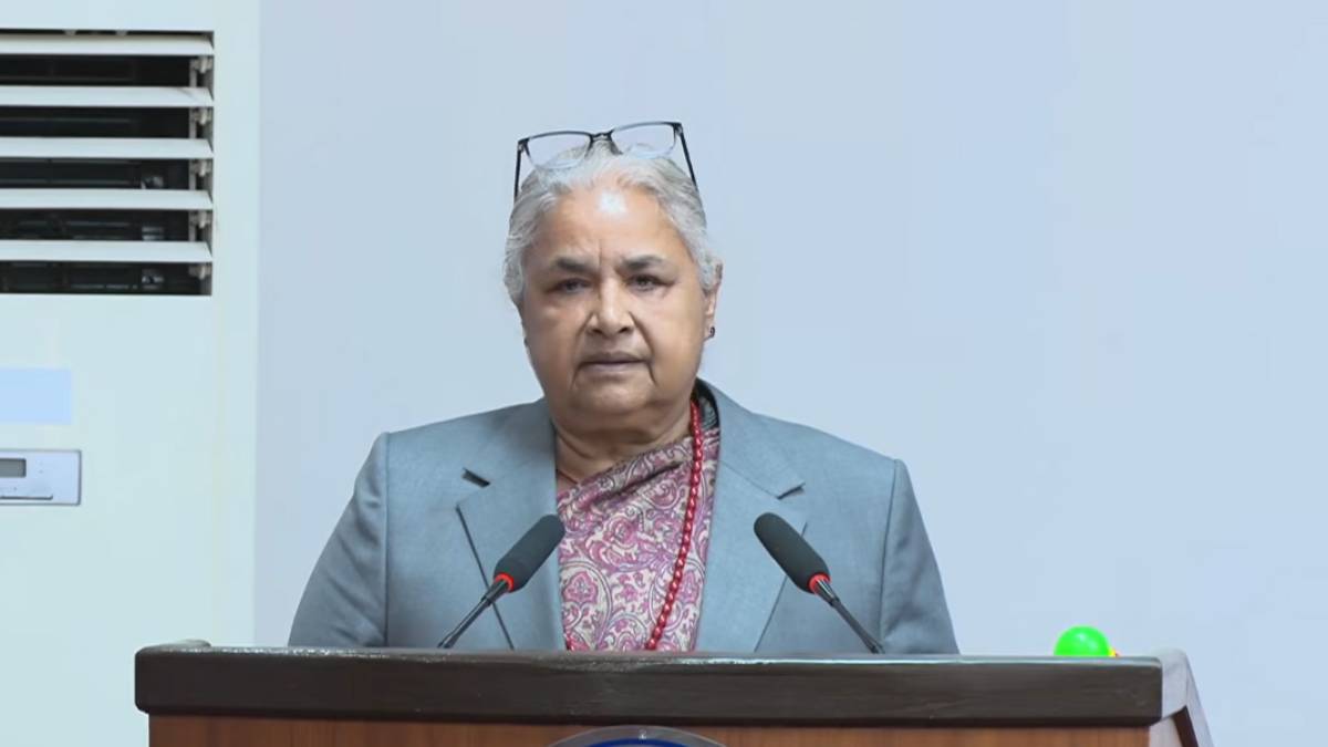 Prime Minister Sushila Karki speaking at the National Assembly in Kathmandu