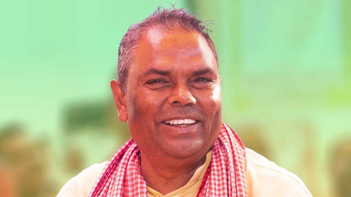 JSP Nepal Chairperson Upendra Yadav speaking during a public address in Nepal ahead of the upcoming election.