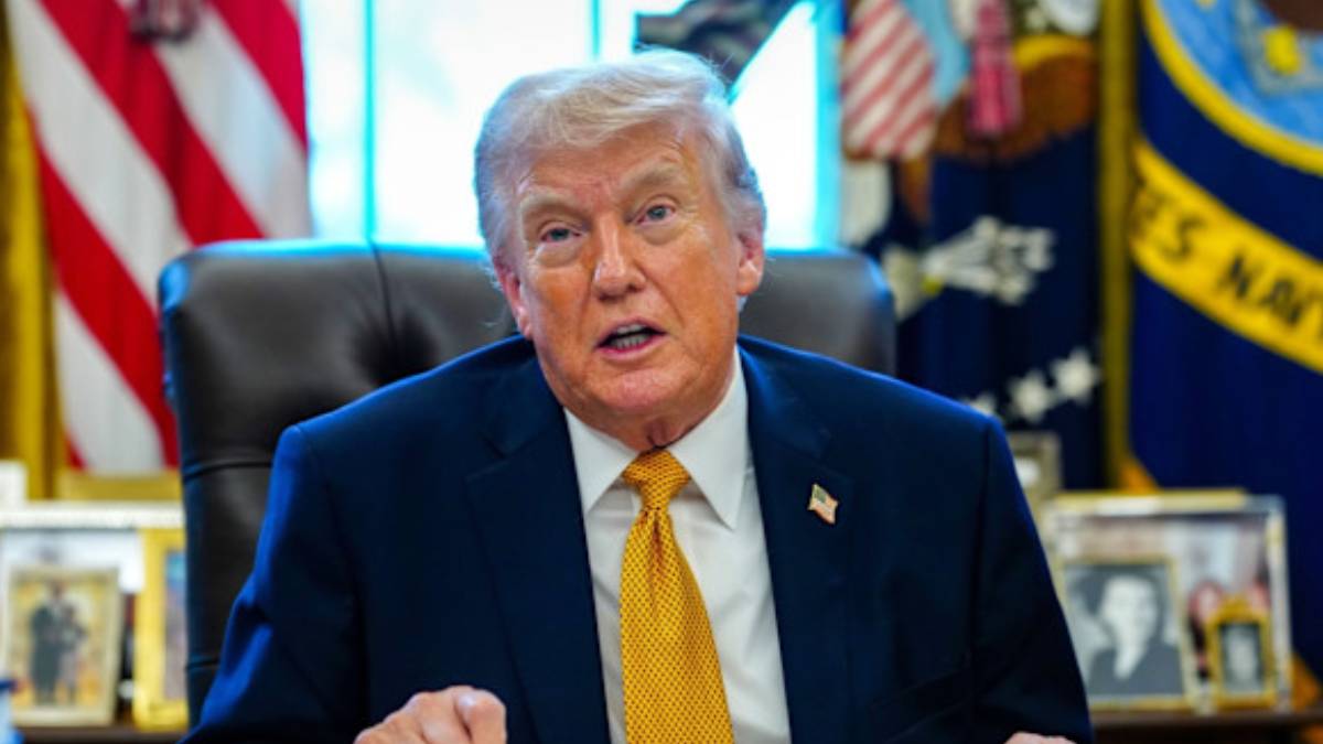 U.S. President Donald Trump speaking about reducing military action against Iran