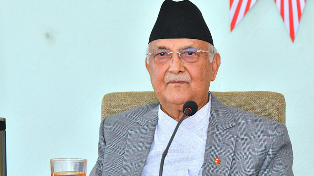 CPN-UML Chairman KP Sharma Oli speaking publicly while expressing concern over Middle East missile strikes and Nepali nationals abroad