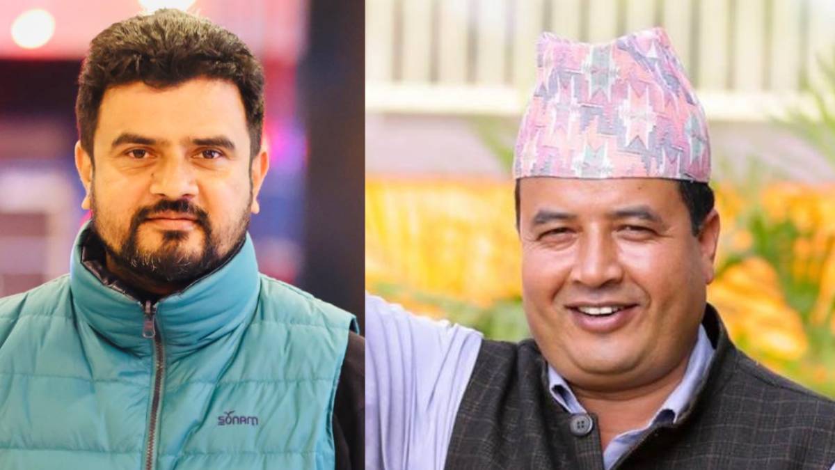 CPN-UML candidate Mahesh Basnet speaks after acknowledging defeat in the Bhaktapur-2 House of Representatives election as RSP candidate Rajiv Khatri leads the vote count.