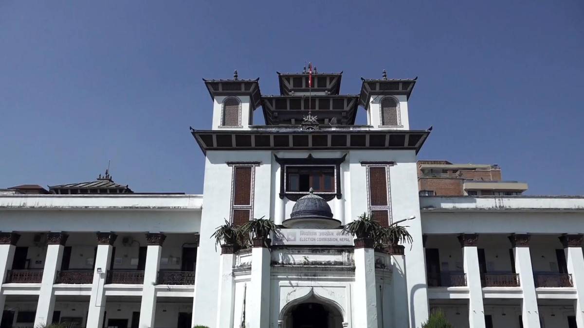 Officials from Nepal’s Election Commission monitor enforcement of the Election Code of Conduct ahead of the Falgun 21 House of Representatives election in Kathmandu.