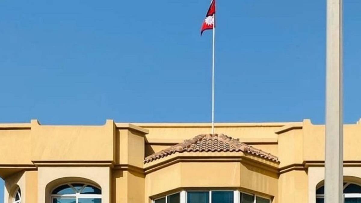 Nepal Embassy building in the United Arab Emirates issuing notice on no fines for Nepalis overstaying visas after February 28