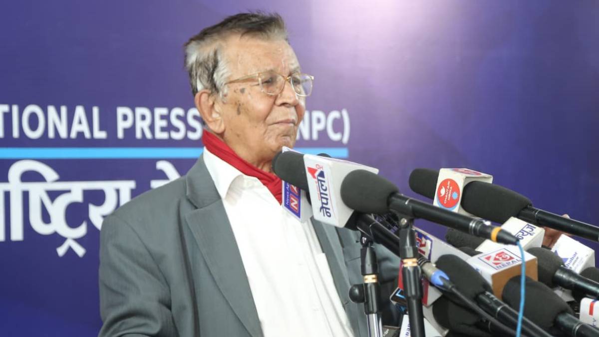 Devaraj Chalise speaking at a press conference in Kathmandu on the Gen Z movement probe report review