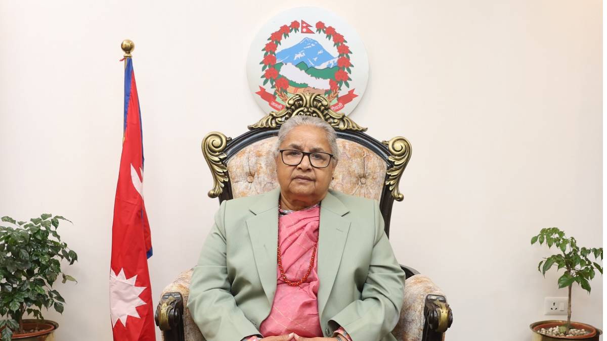 Prime Minister Sushila Karki delivering a national address regarding Nepal’s upcoming Falgun elections and the transfer of power to elected representatives.