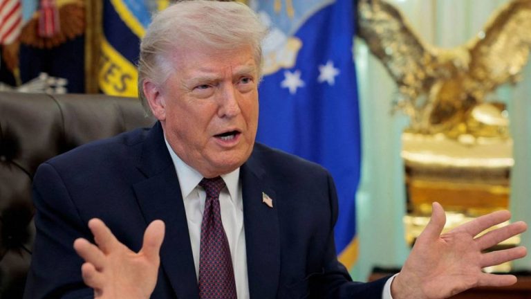 Donald Trump speaking at the White House during a meeting, discussing US leadership changes