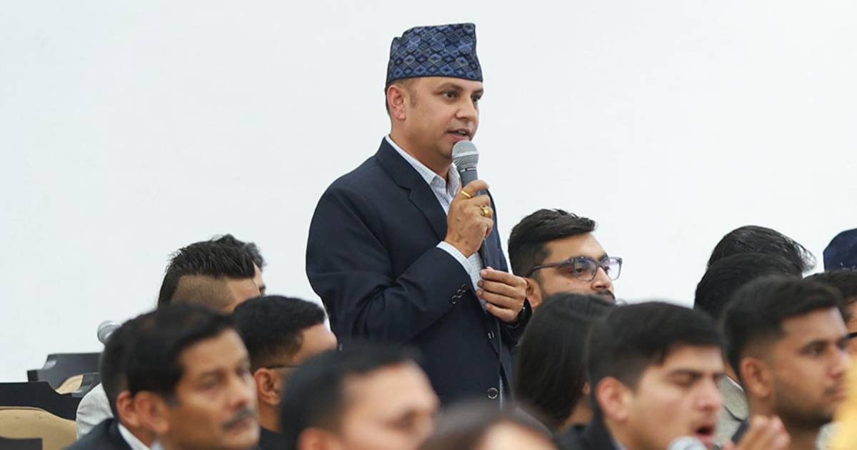 Manish Jha speaking in Parliament session, addressing lawmakers on discipline and public accountability