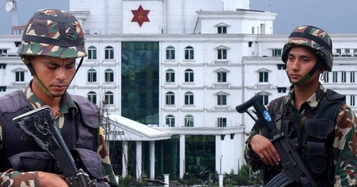 Nepal Army personnel outside a government building as informal settlement data request draws attention