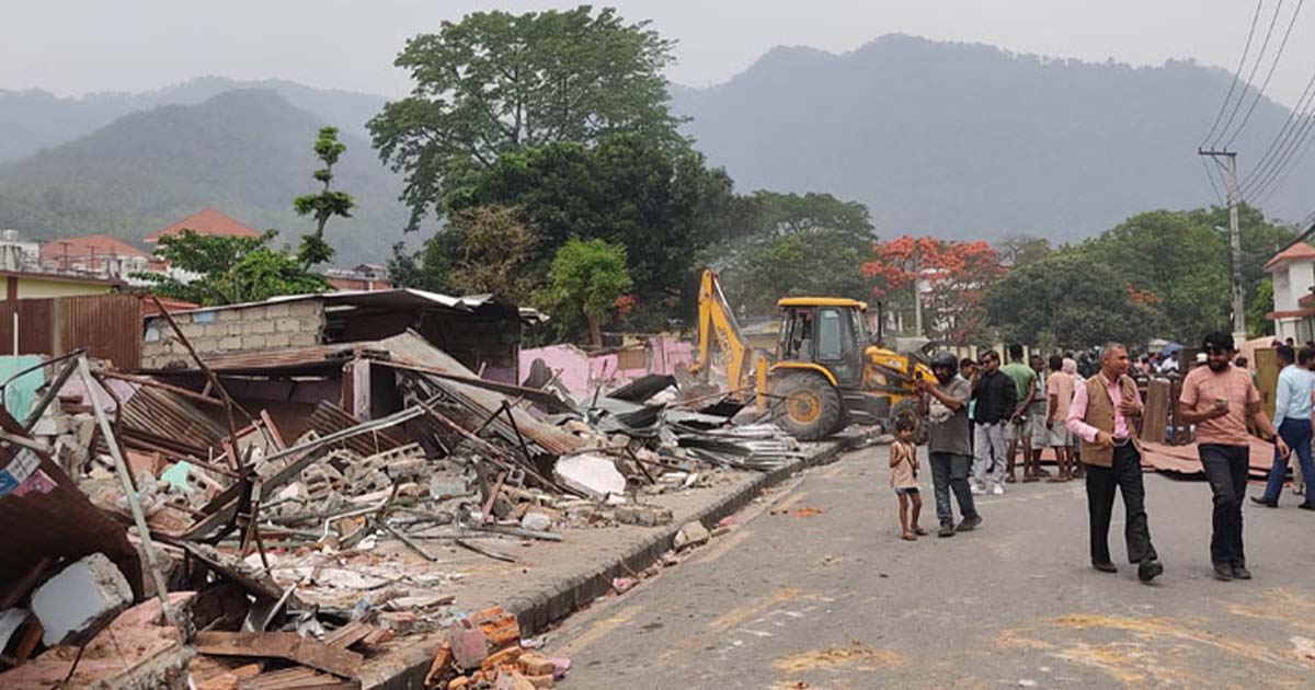 Police present during removal of illegal structures on government land in Butwal Nepal