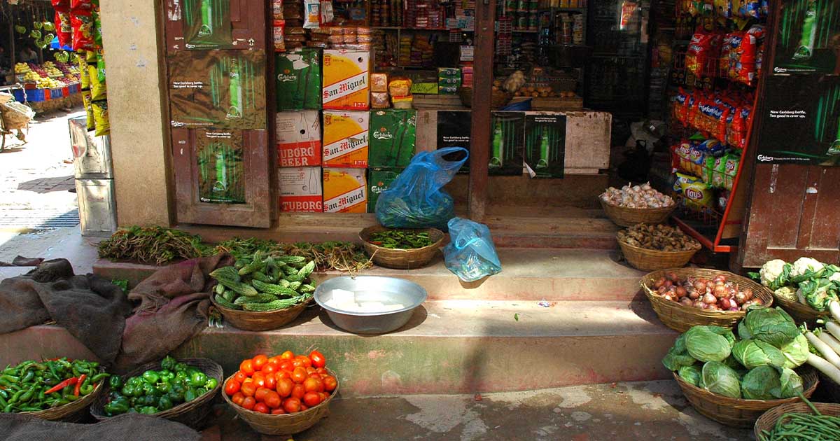 Local vegetable market in Nepal showing rising food prices and cost of living crisis