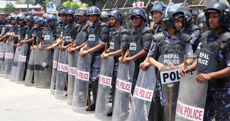 Nepal Police Line Up During Kathmandu Crackdown