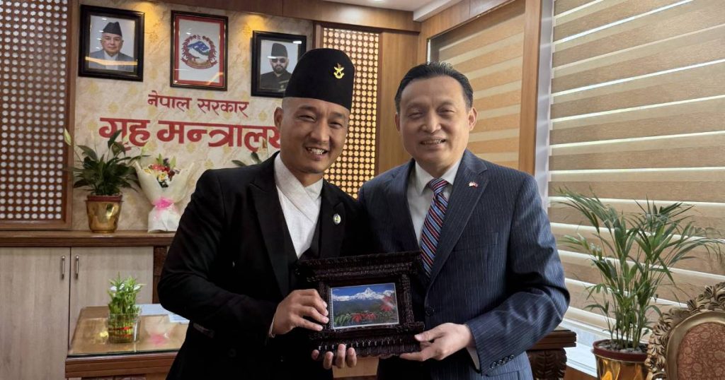 Sudan Gurung and Chinese Ambassador Zhang Maoming during talks on security cooperation and One-China policy in Kathmandu