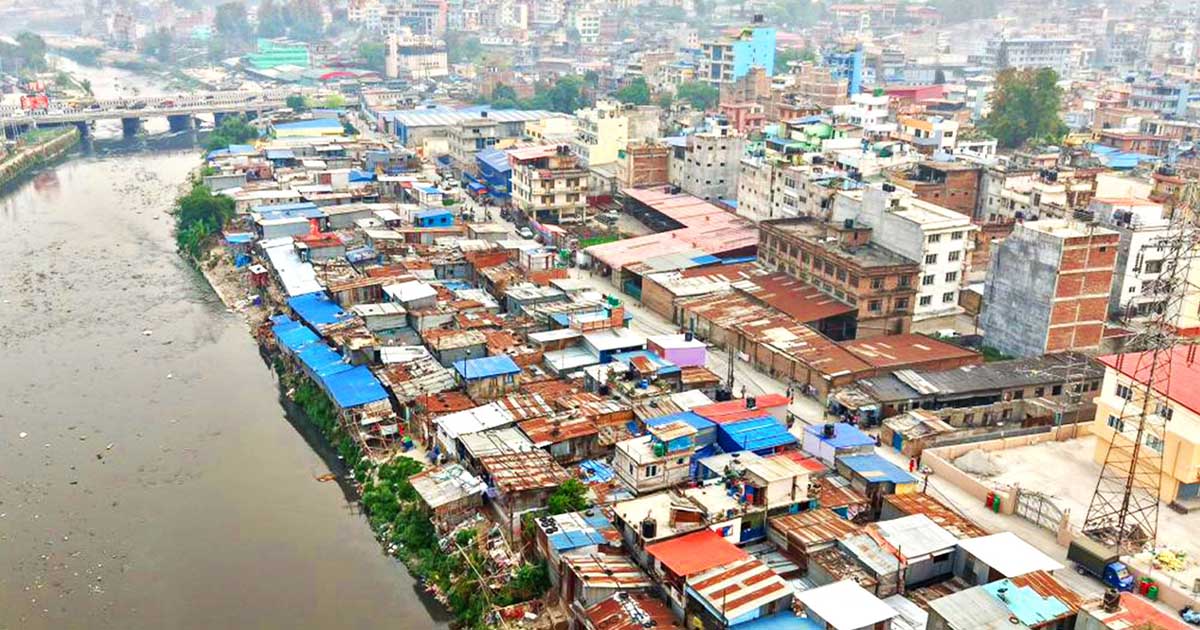Thapathali Sukumbasi settlement along riverbank in Kathmandu Nepal